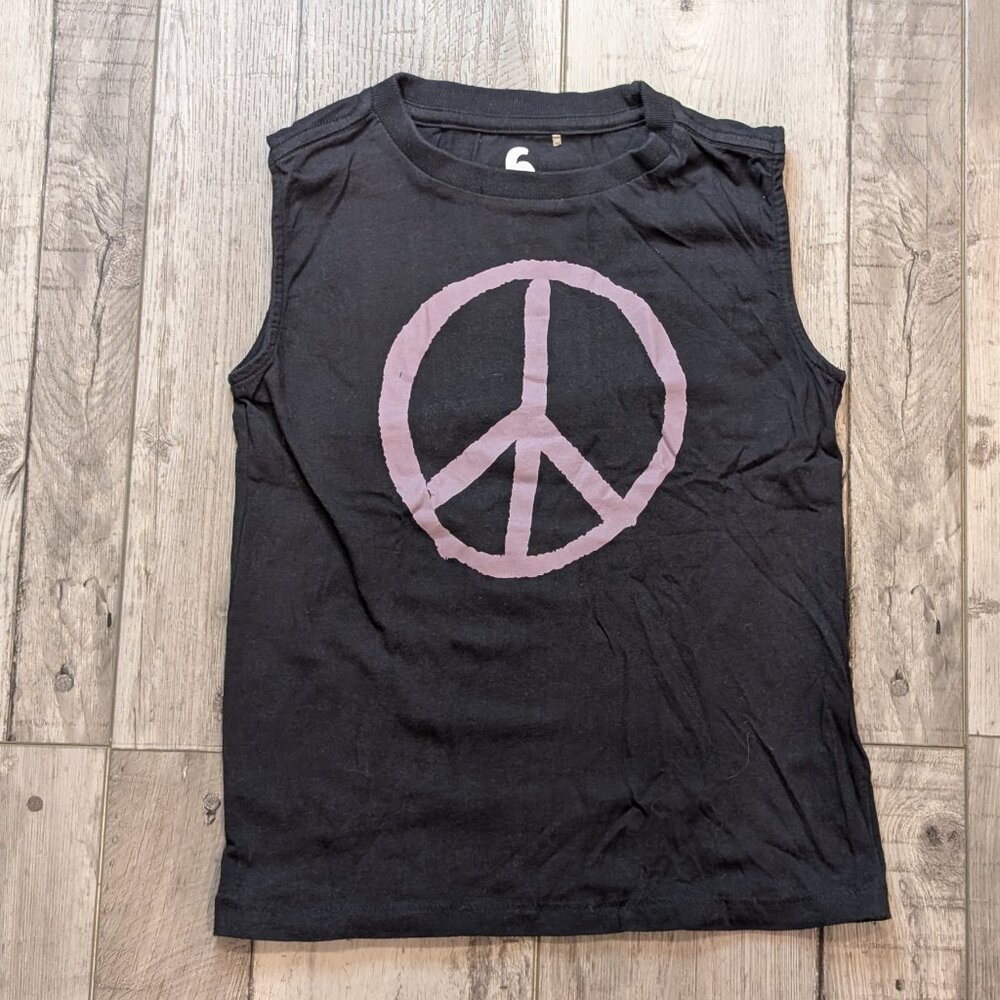 5️⃣ Cotton On, Peace Tank, Black with Purple Peace Sign, Sz 6